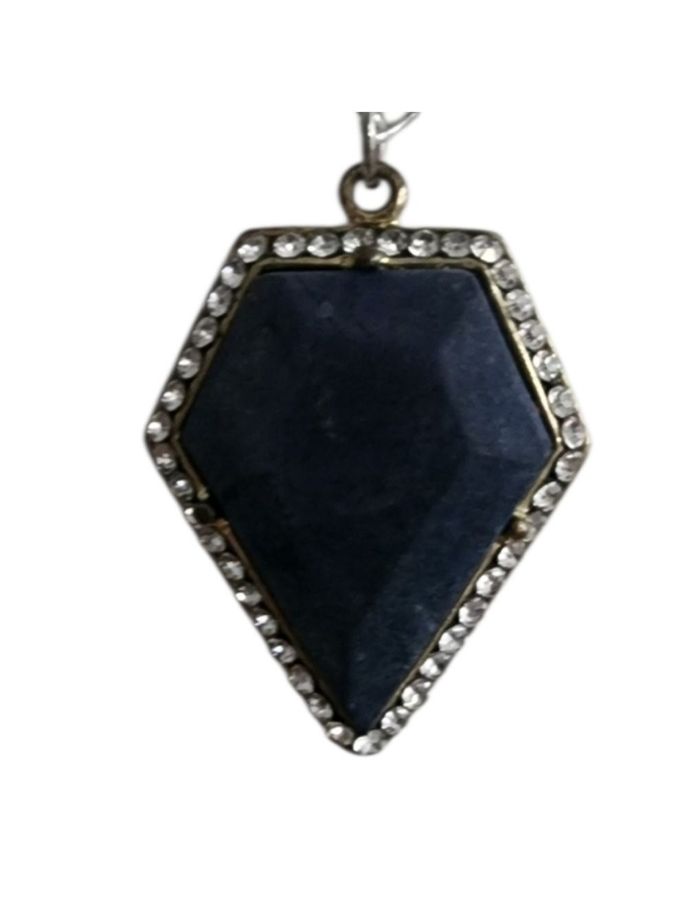 Silvertone Blue Pendant Necklace Rhinestones